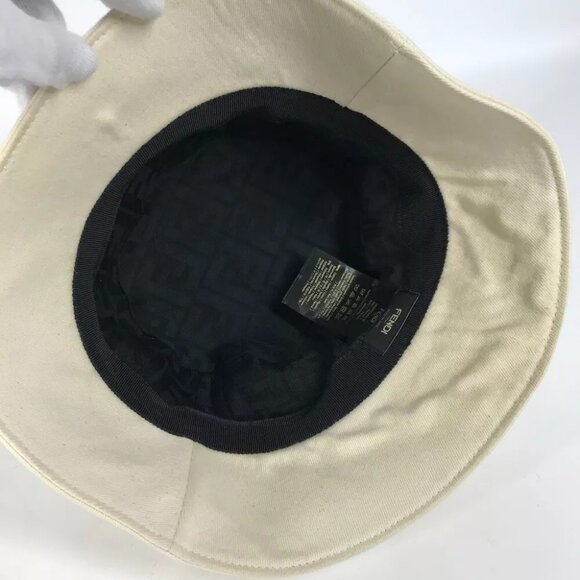 Auth FENDI FXQ801 logo bucket hat bob hat cotton Beige